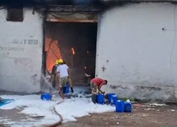 थिनर फैक्ट्री में लगी भीषण आग, इलाके में मची अफरा-तफरी