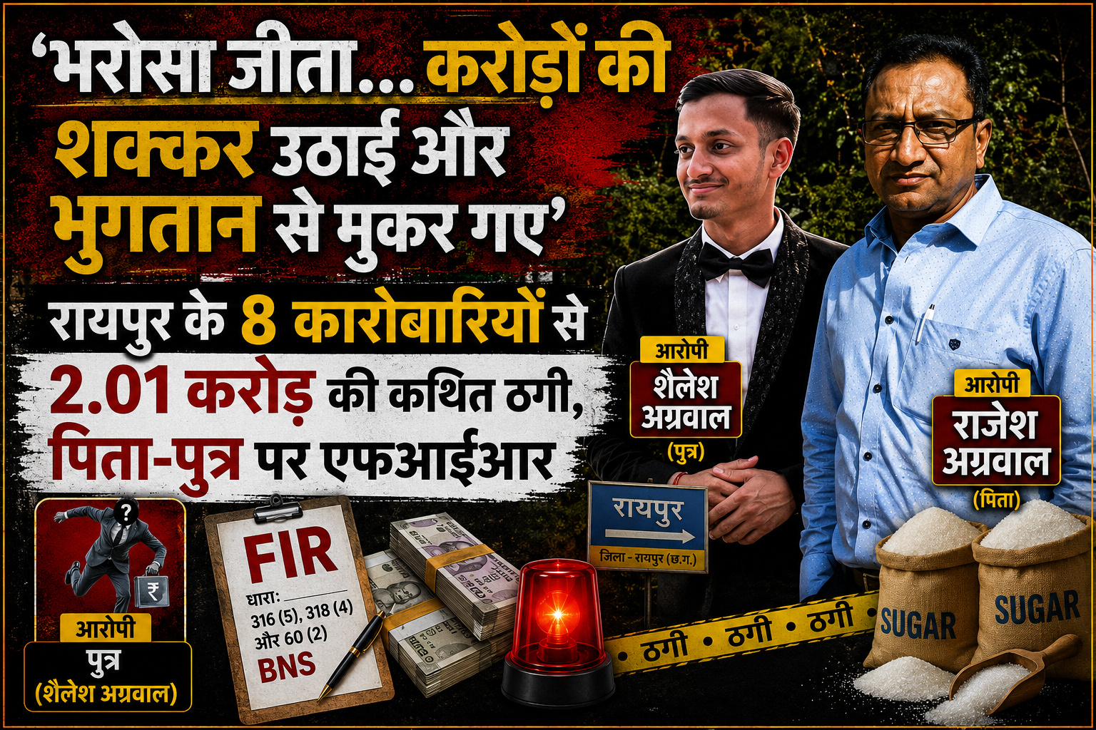 होटल में मीटिंग, करोड़ों की शक्कर उठाई और फिर फरार! रायगढ़ के पिता-पुत्र पर 2.01 करोड़ की कथित ठगी, अग्रिम जमानत भी खारिज